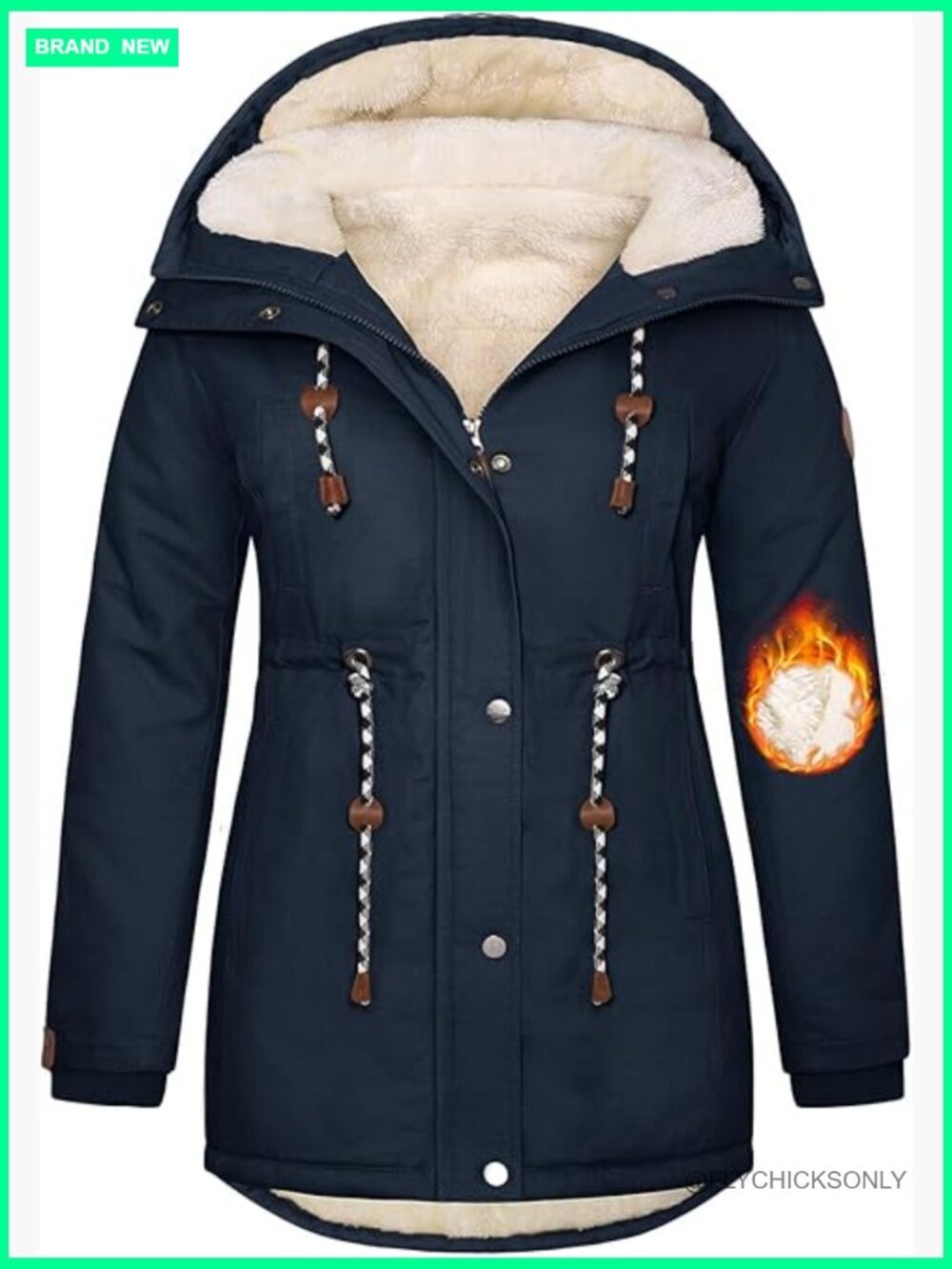 Plus Size Winter Parka Coat Heavy Cotton Fleece Lined Hoody